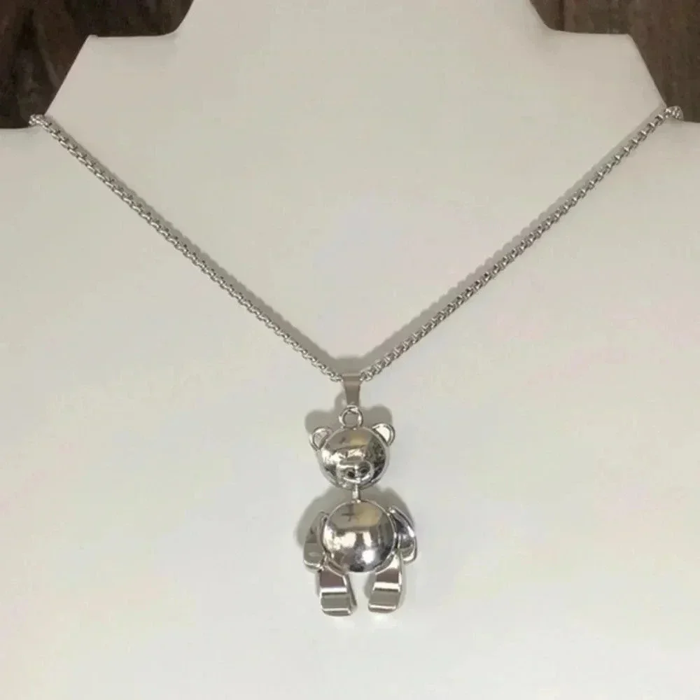 Teddy Bear Trendy Cute Stainless Steel Silver Necklace Stuffed Animal New NWT